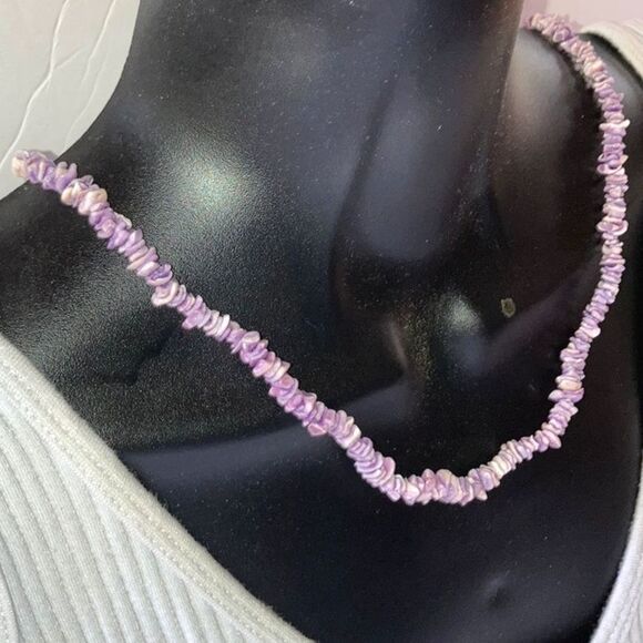 PUKA SHELL Necklace Purple Chips Metal Barrel Clasp Unisex Men Women 24 inches - Picture 3 of 9